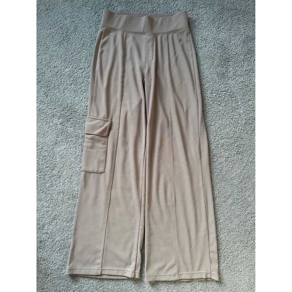 Move Theology Womens Taupe Ribbed Wide Leg Cargo Pants High Rise Size L